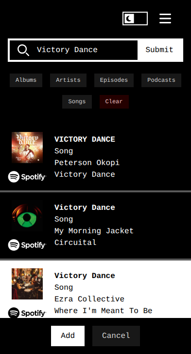 Screenshot of the Listen Later search page